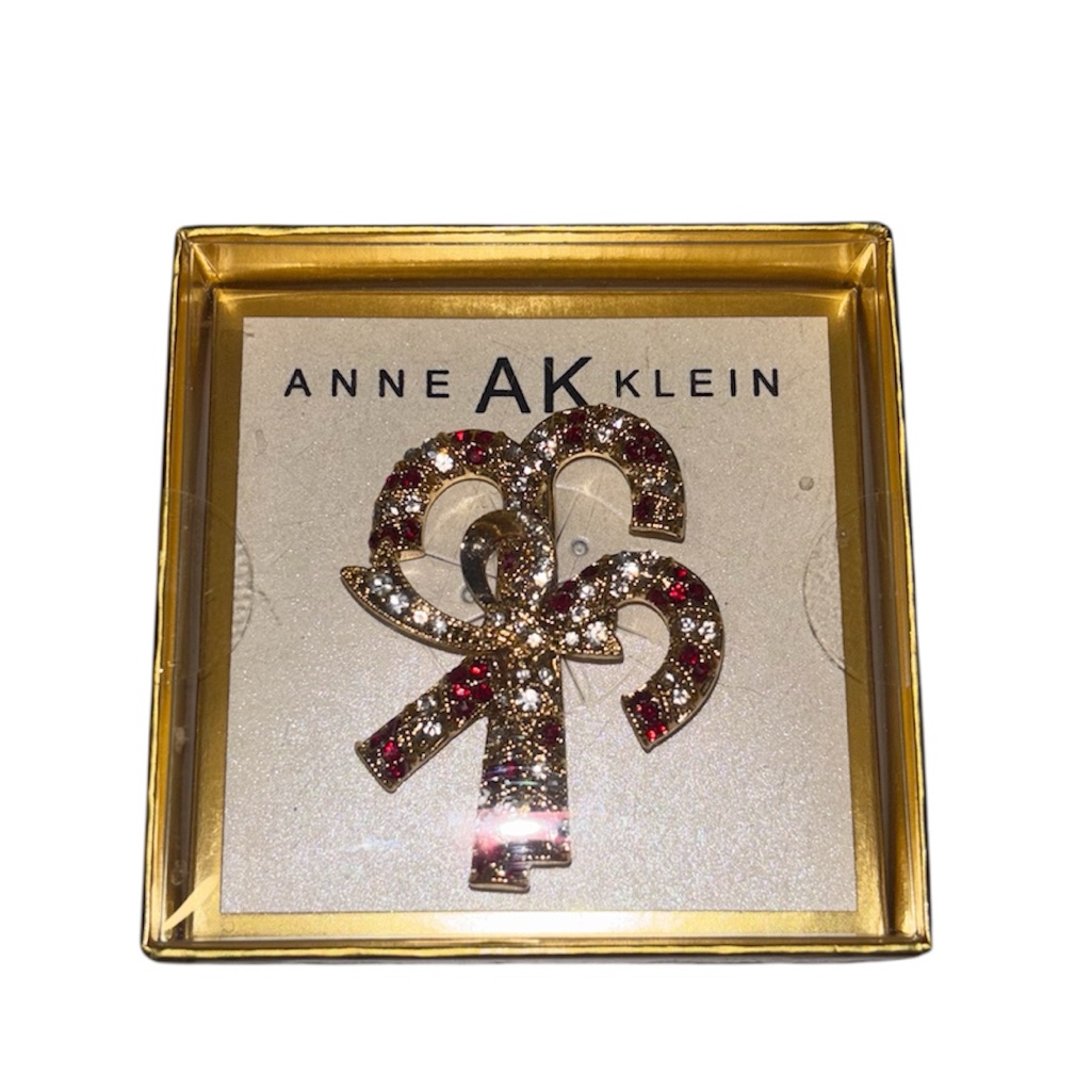 Anne Klein Red And Gold Ribbon Brooch 12$